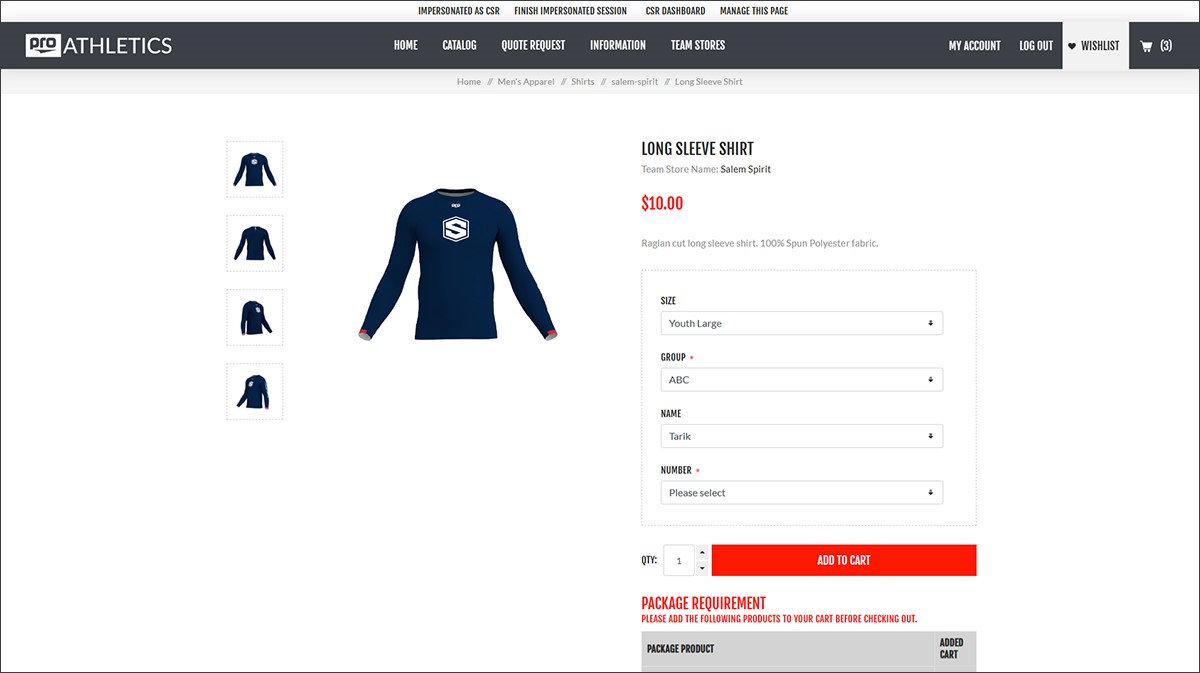 Product details page of uniform product
