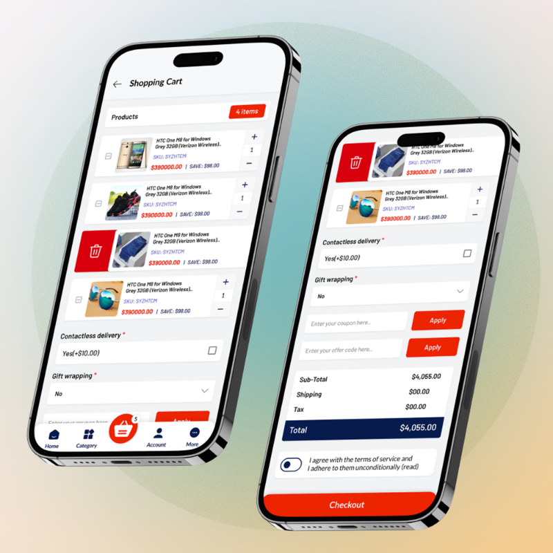 Shopping cart and order summary in the nopStation customer app