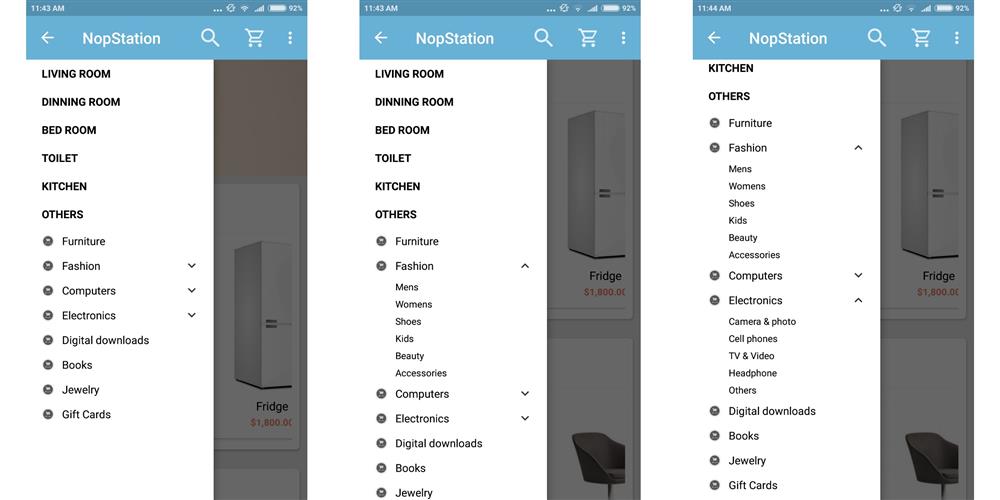 Category and menu customization options