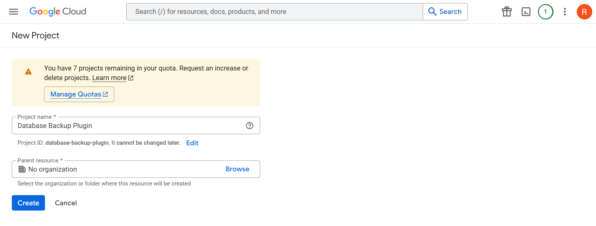 Creating a new Google Cloud project