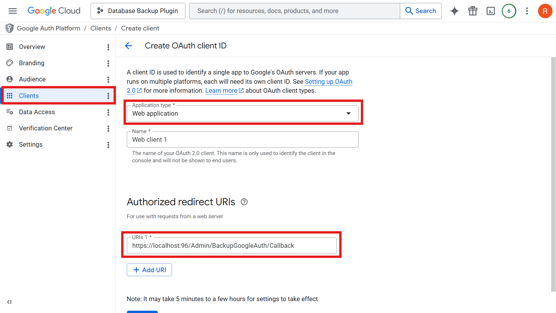 Creating Google OAuth client