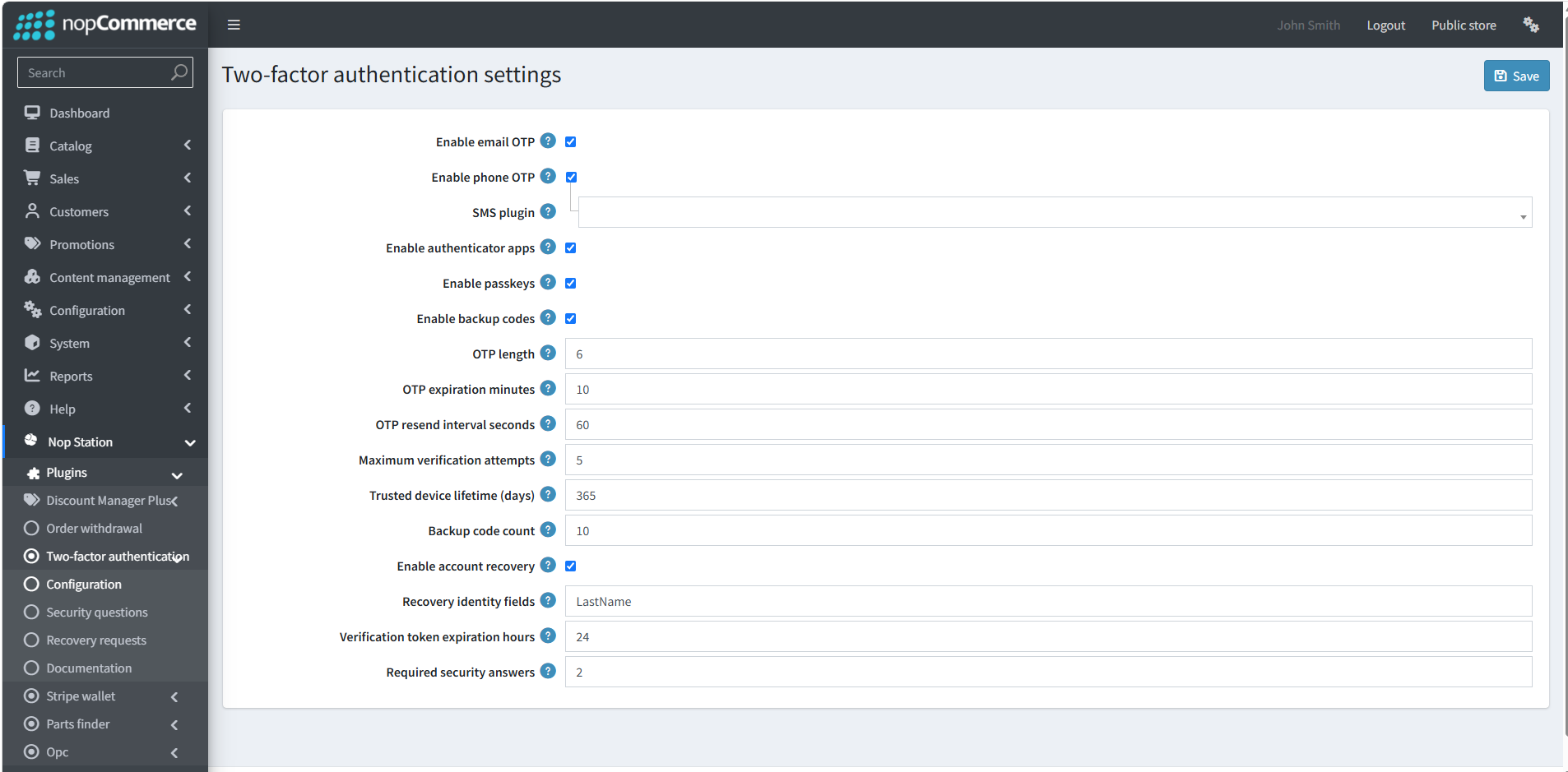 Two-Factor Authentication settings