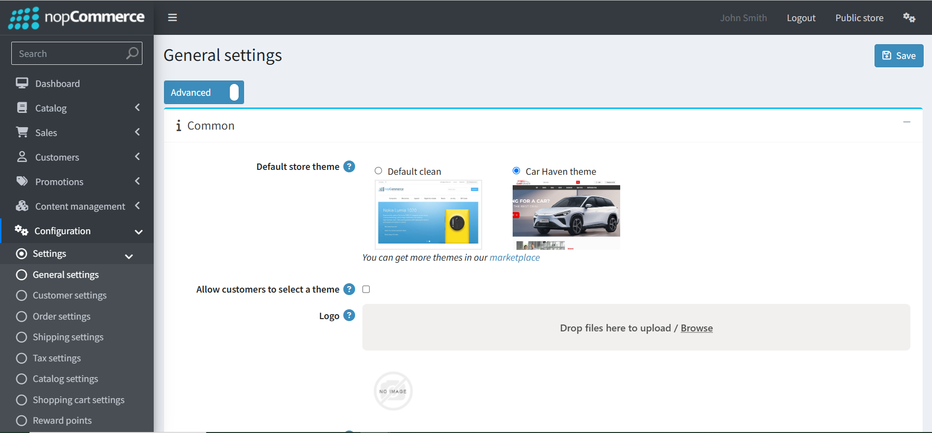 select default theme