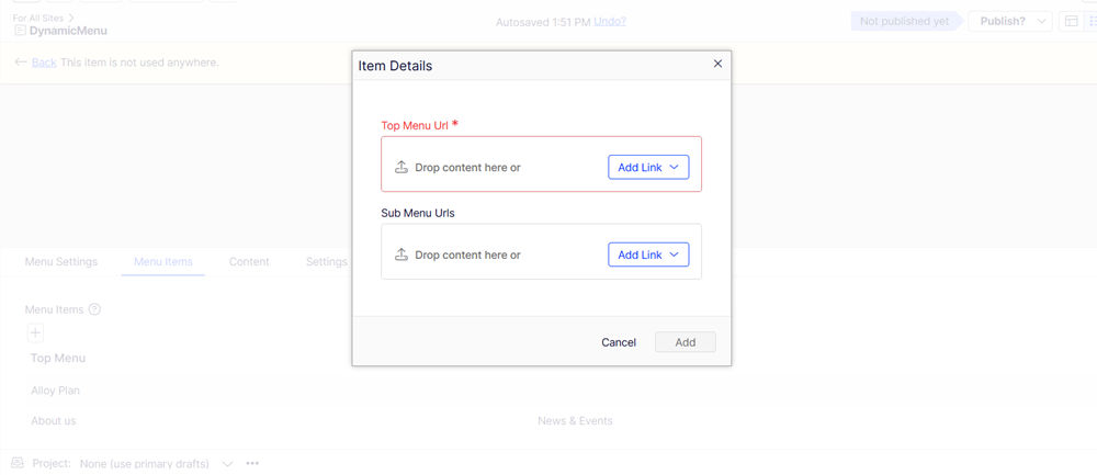 DynamicMenuBuilder Block Details