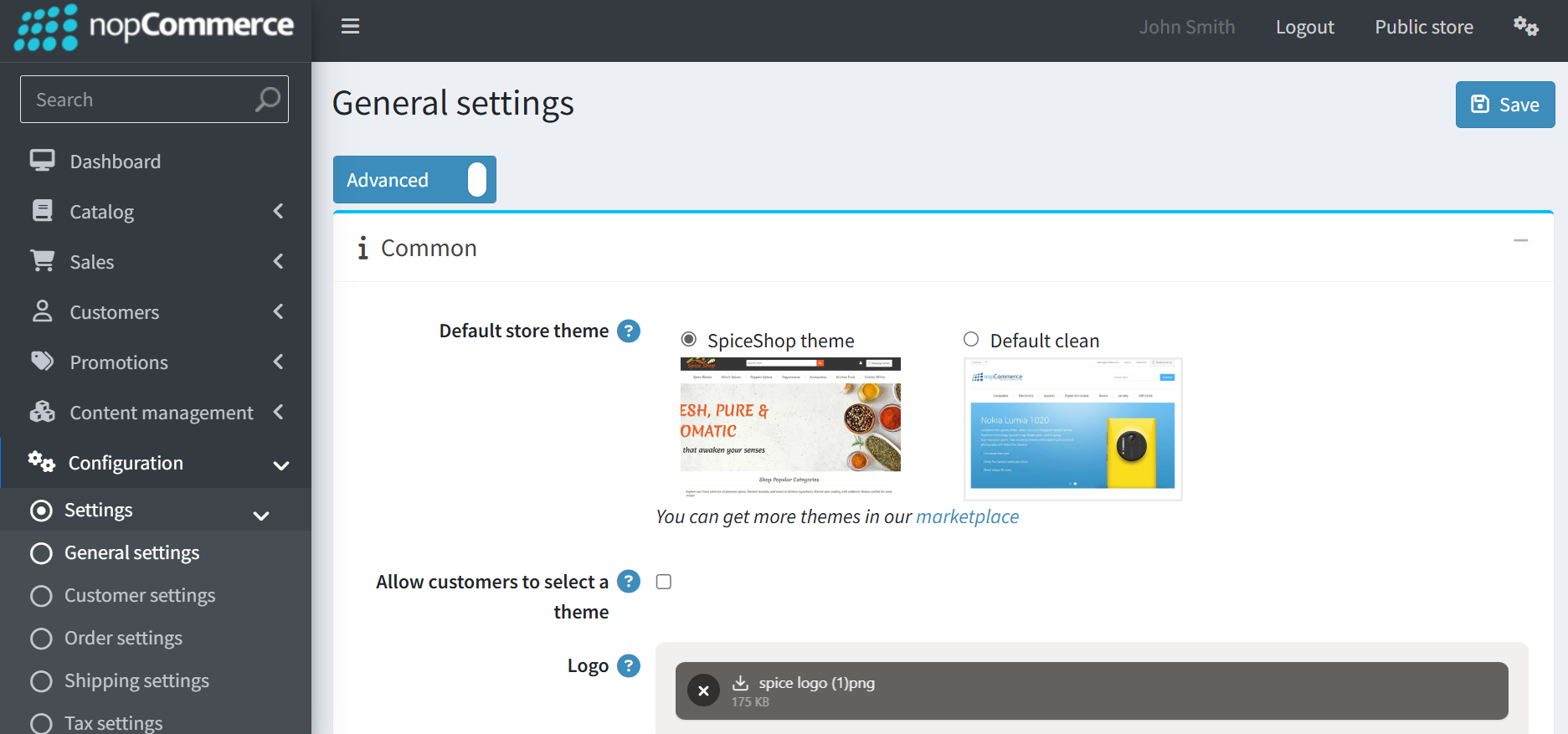 select default theme