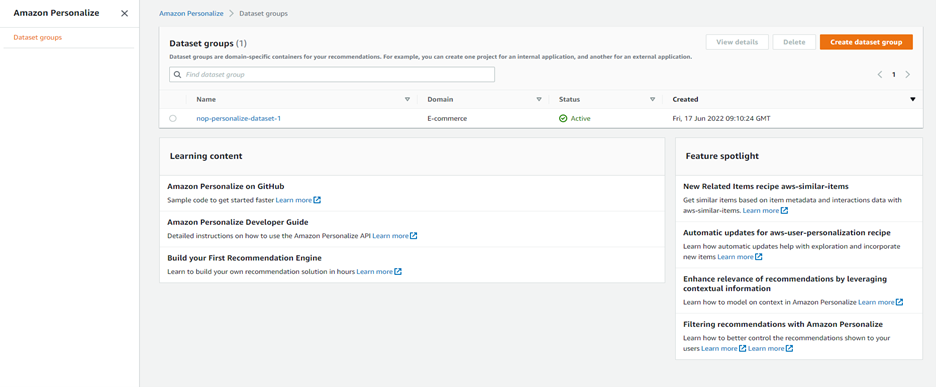 amazon-personalize-create-dataset-group
