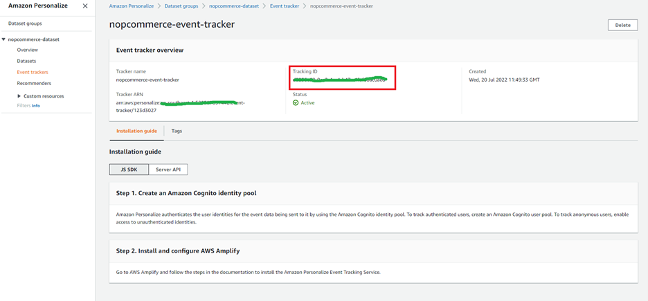 amazon-personalize-event-tracker-id-and-arn