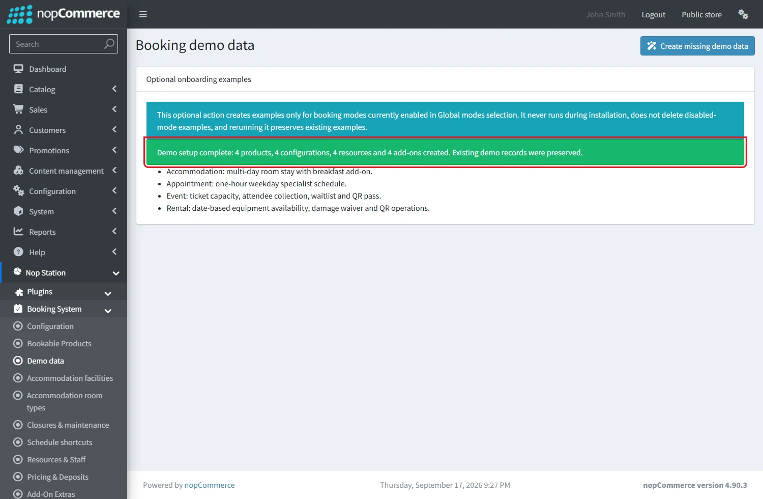 Booking demo data