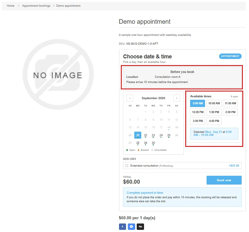 Demo appointment product page