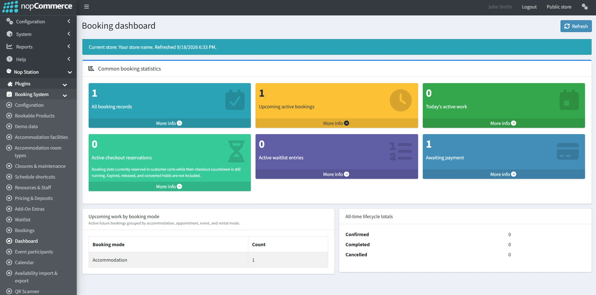 Booking dashboard