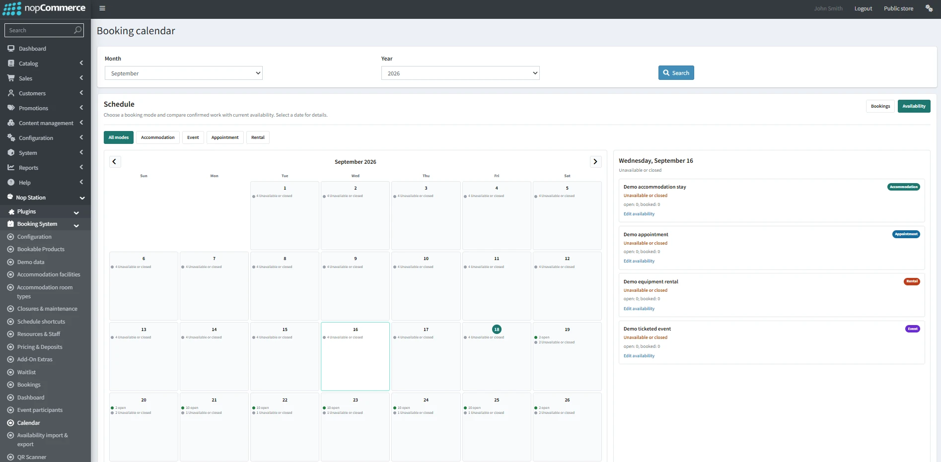 Booking calendar