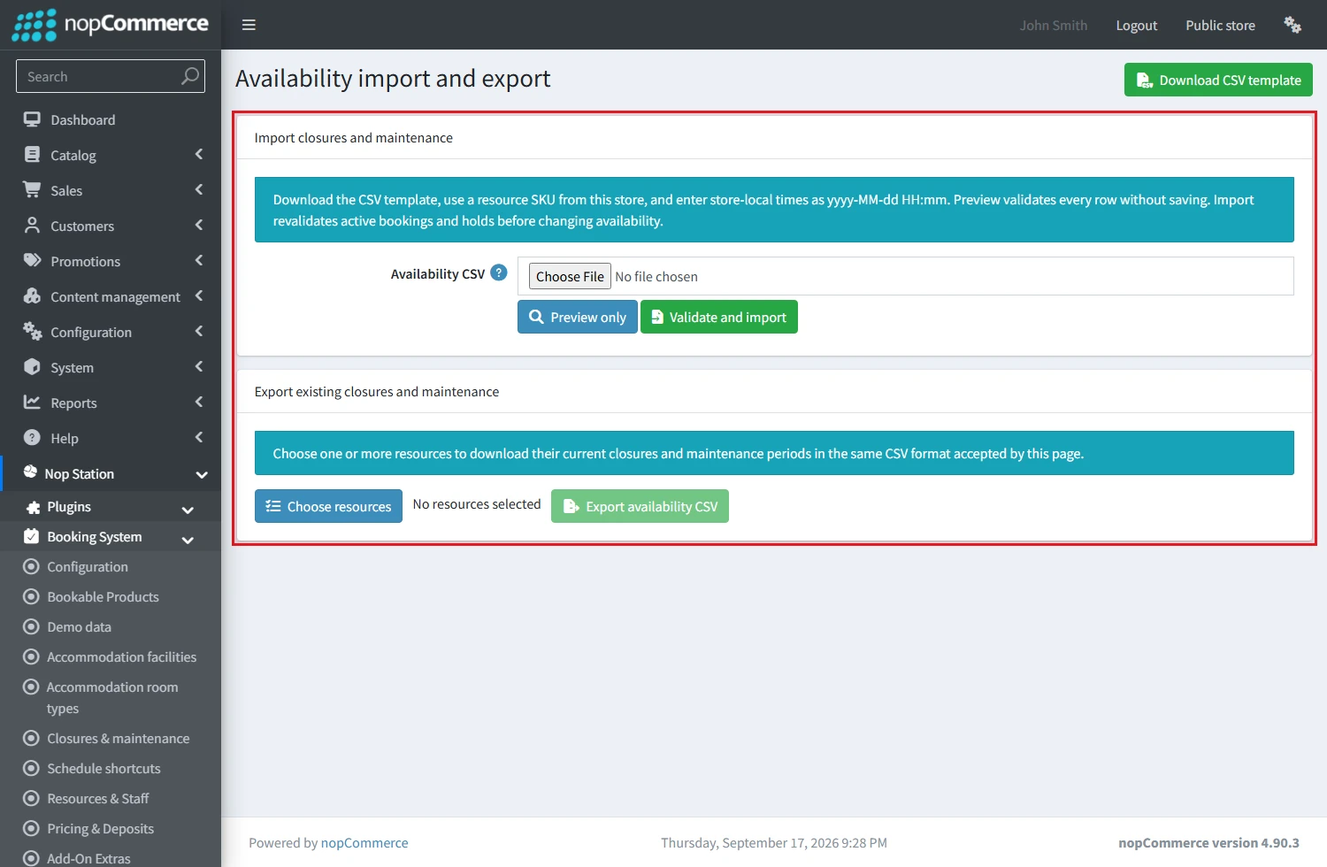 Availability import and export