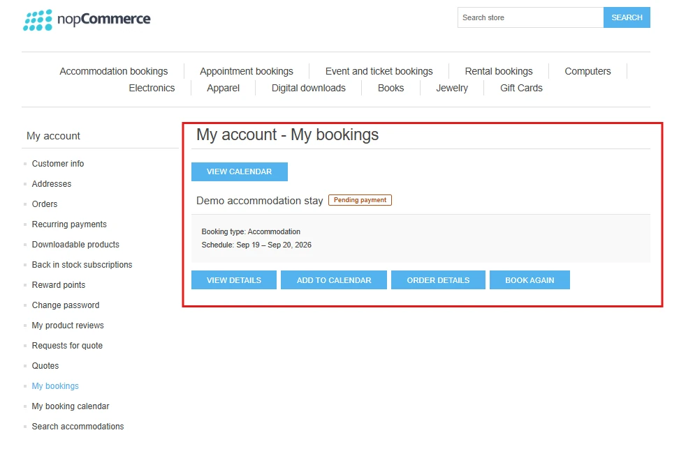 My account - My bookings