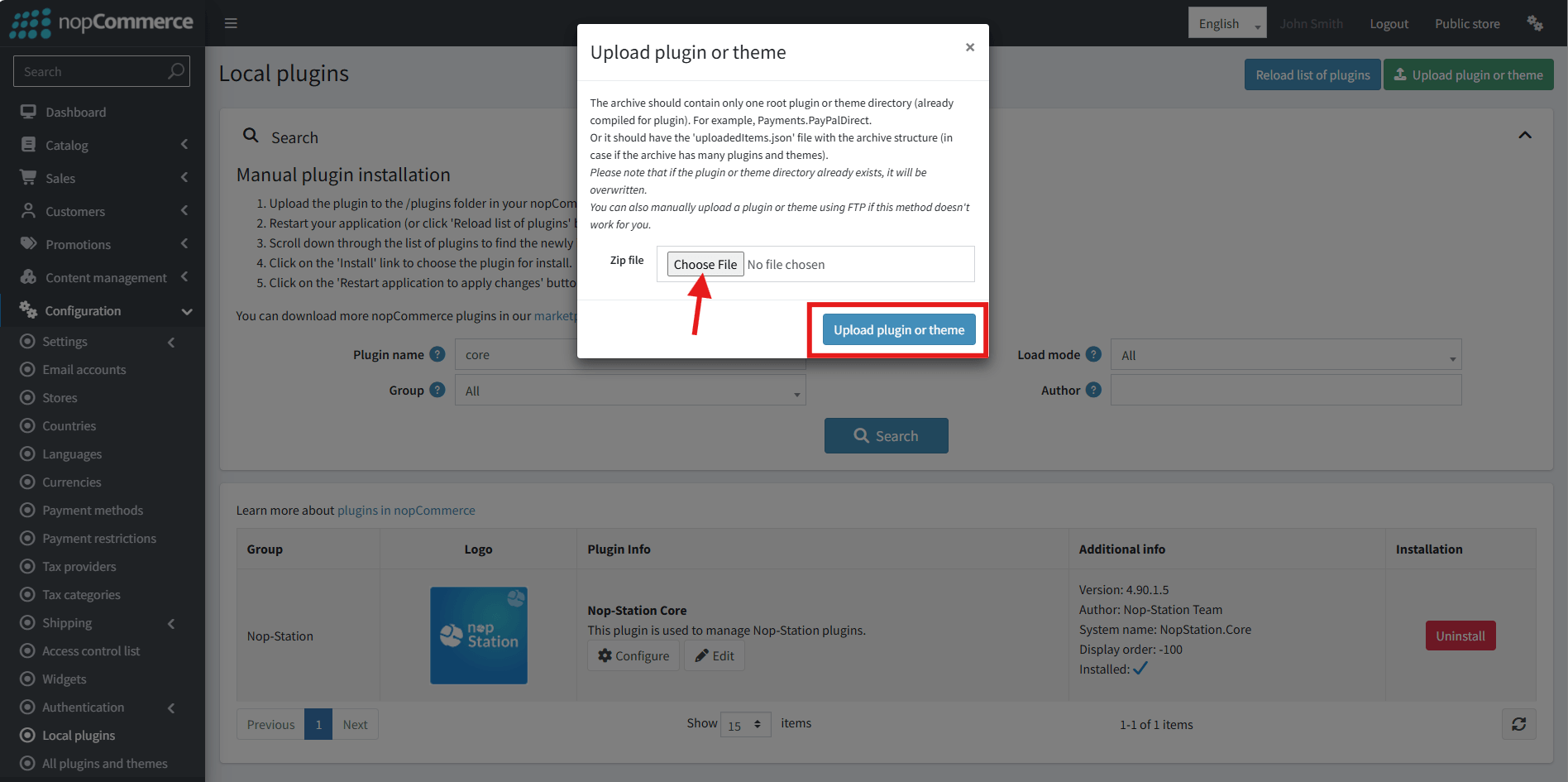 Upload plugin or theme popup window