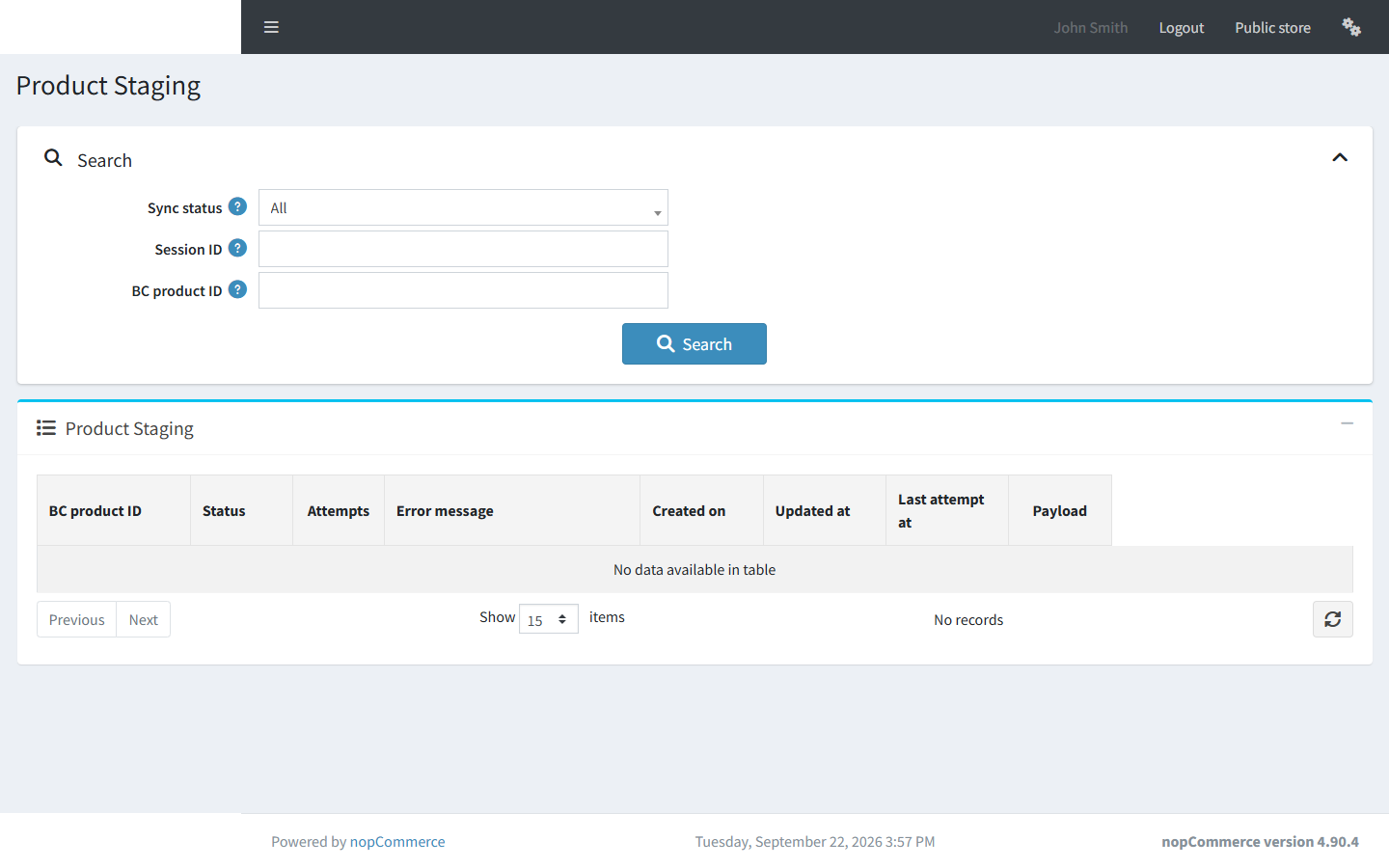 Business Central Connector Product Staging page