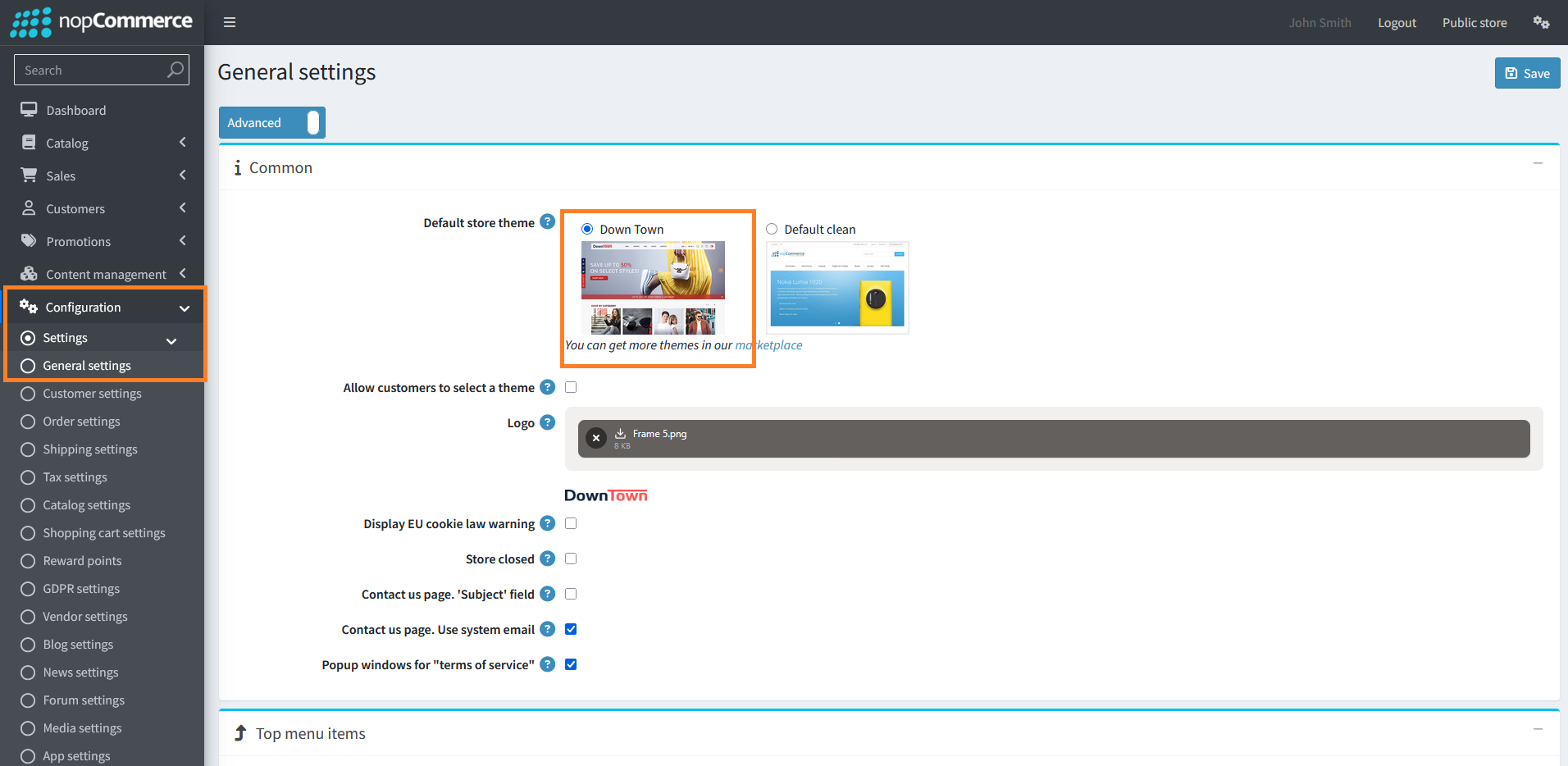 select default theme