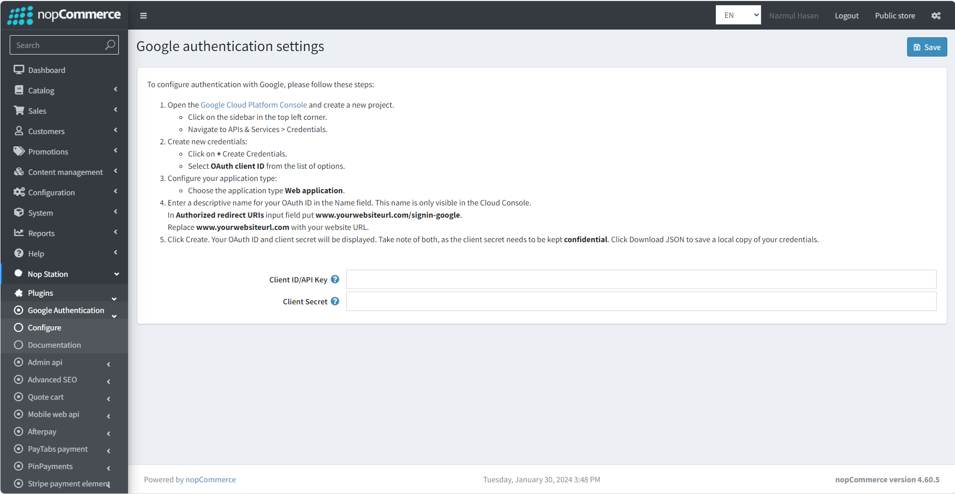 configure Google authentication