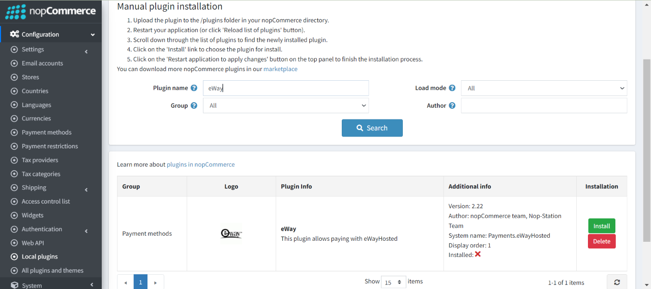 install eWay payment