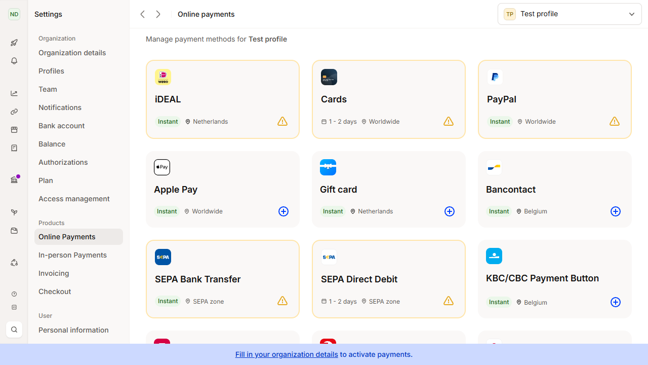 Mollie Dashboard Methods 1