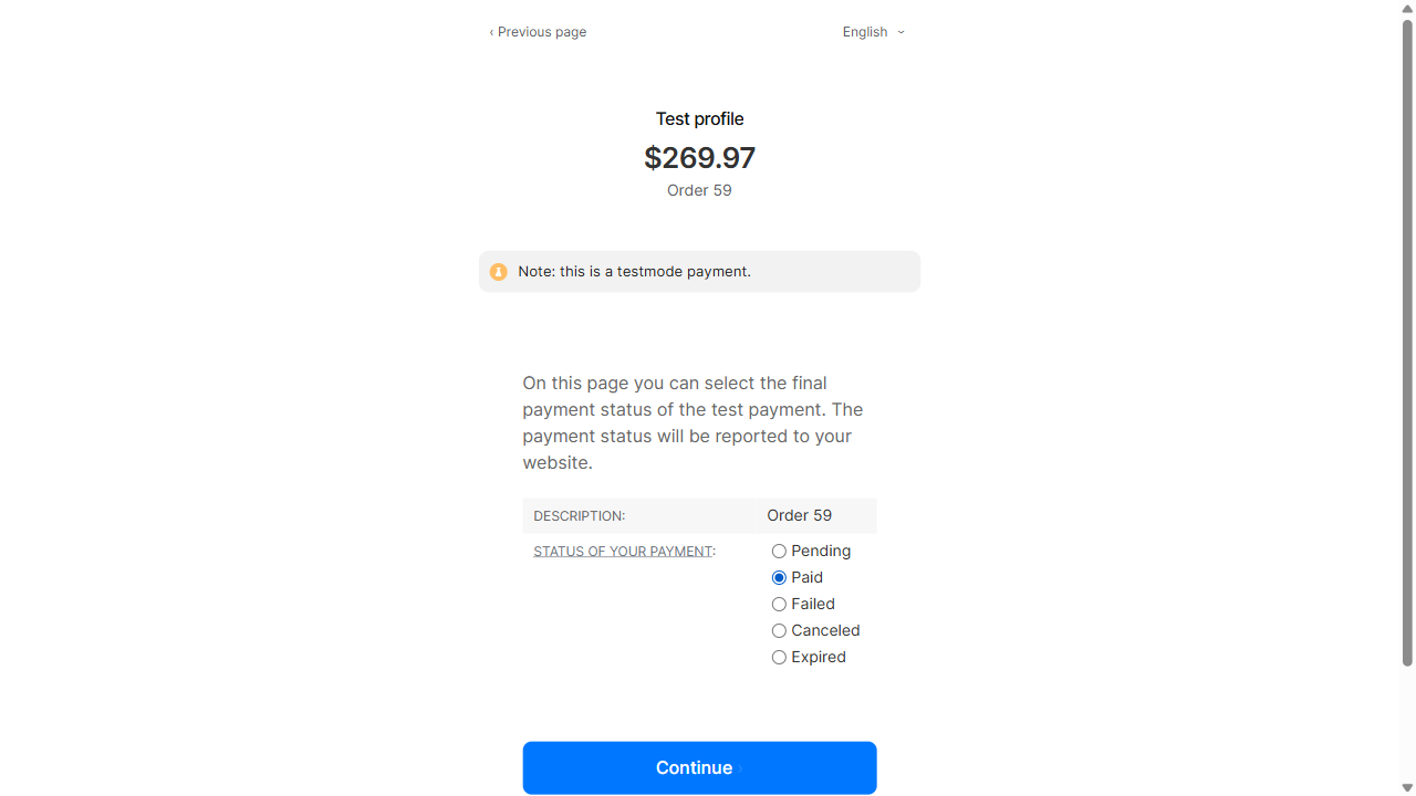 Mollie Dashboard Test Payment Status