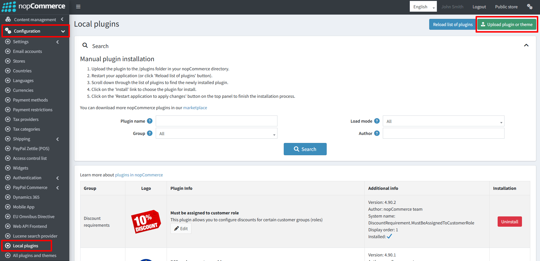 local plugins page