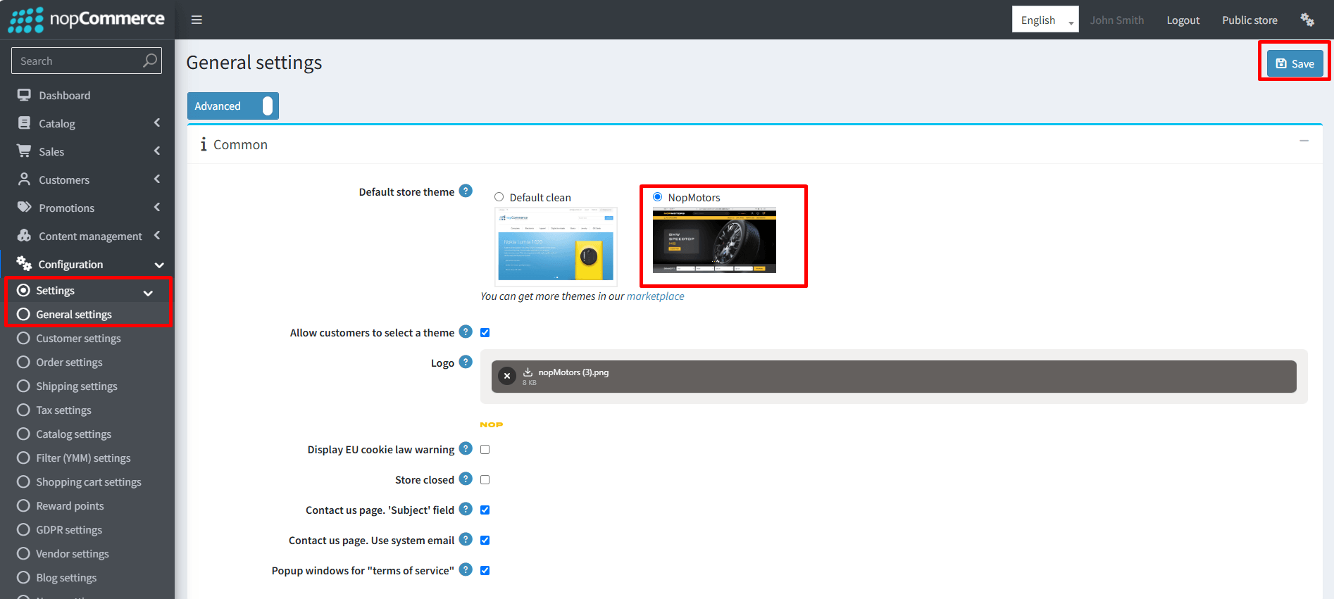 select default theme