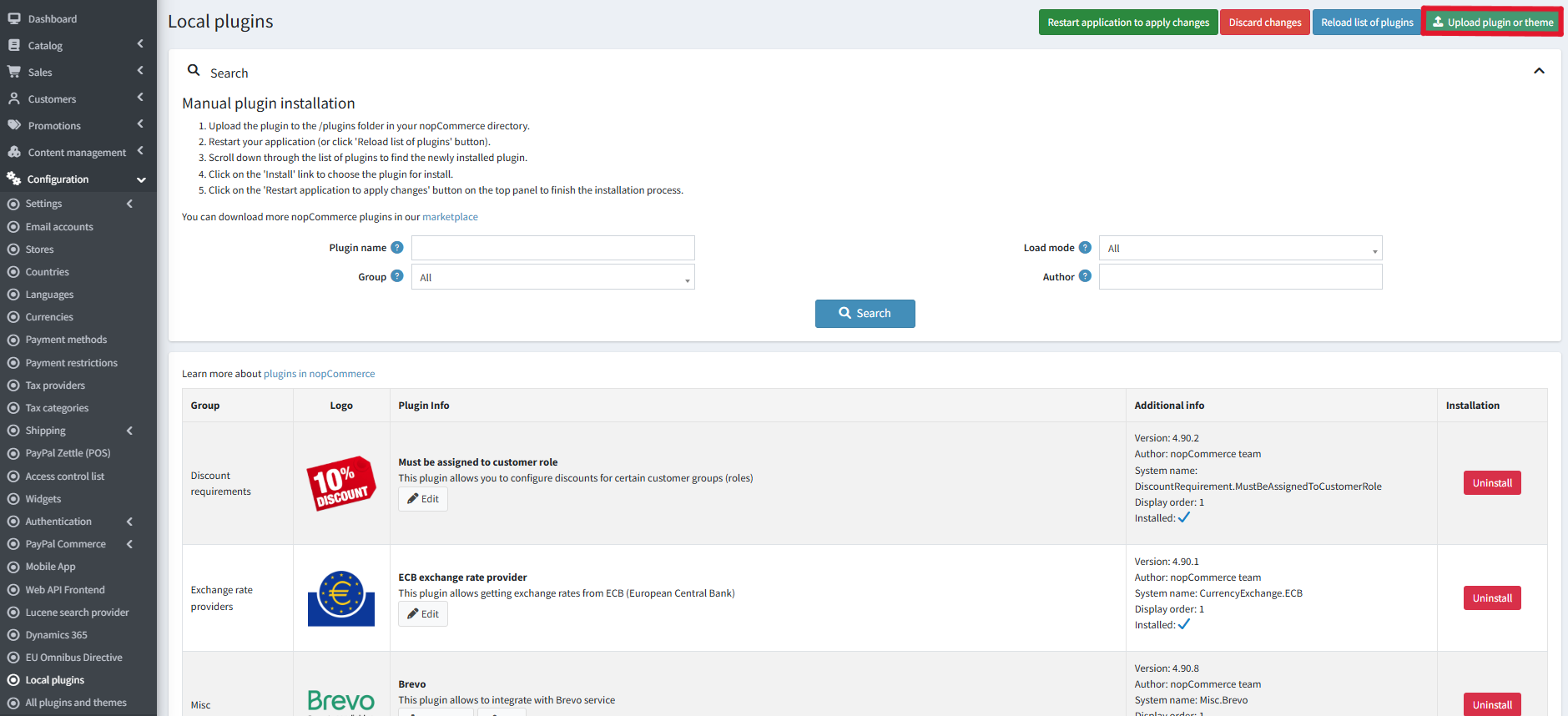 Image 1.1: Local plugins page