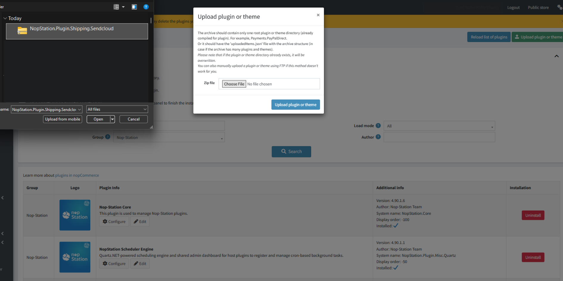 Image 1.2: Upload Sendcloud Shipping Plugin