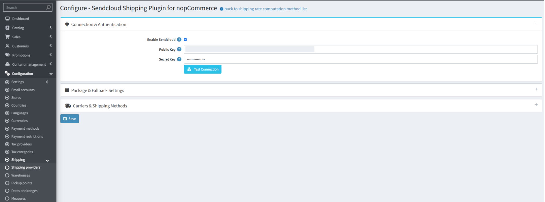 Image 1.4: Sendcloud Shipping Plugin - Configuration