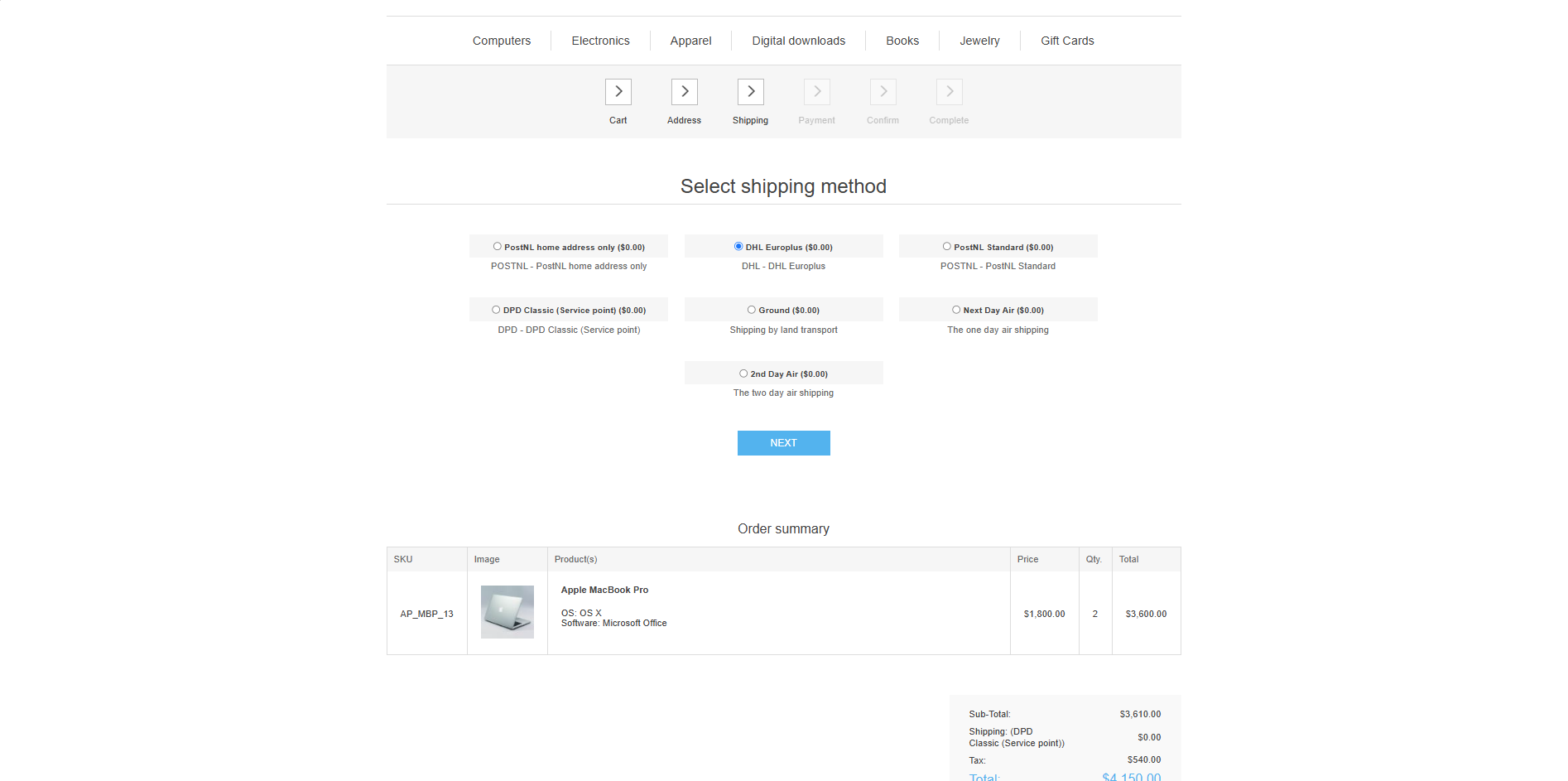 Image 1.7: Select Shipping Method - Storefront