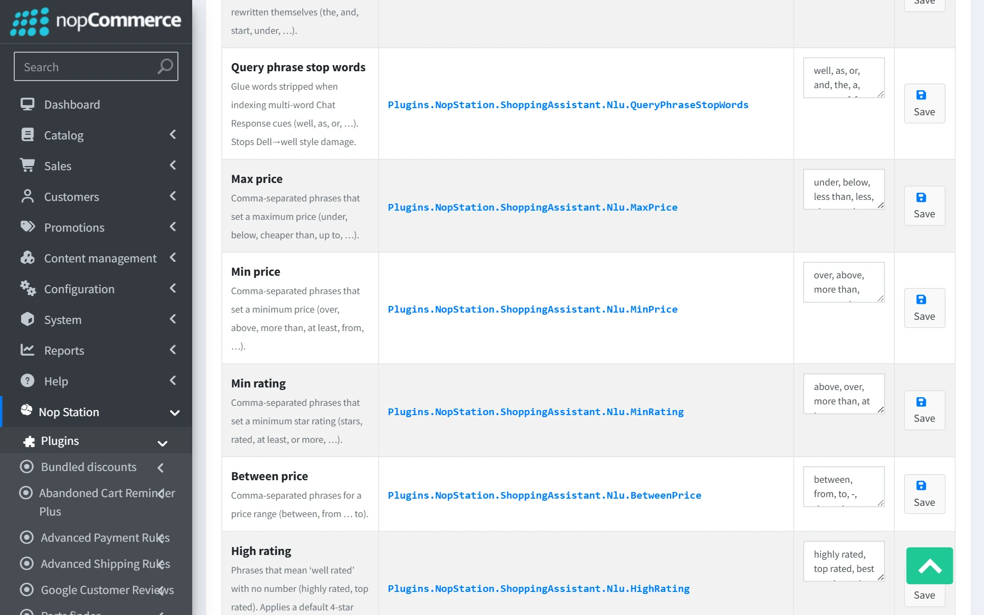 Chat response messages config