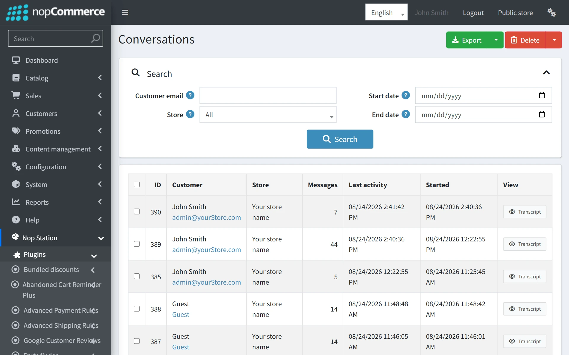 Conversations list