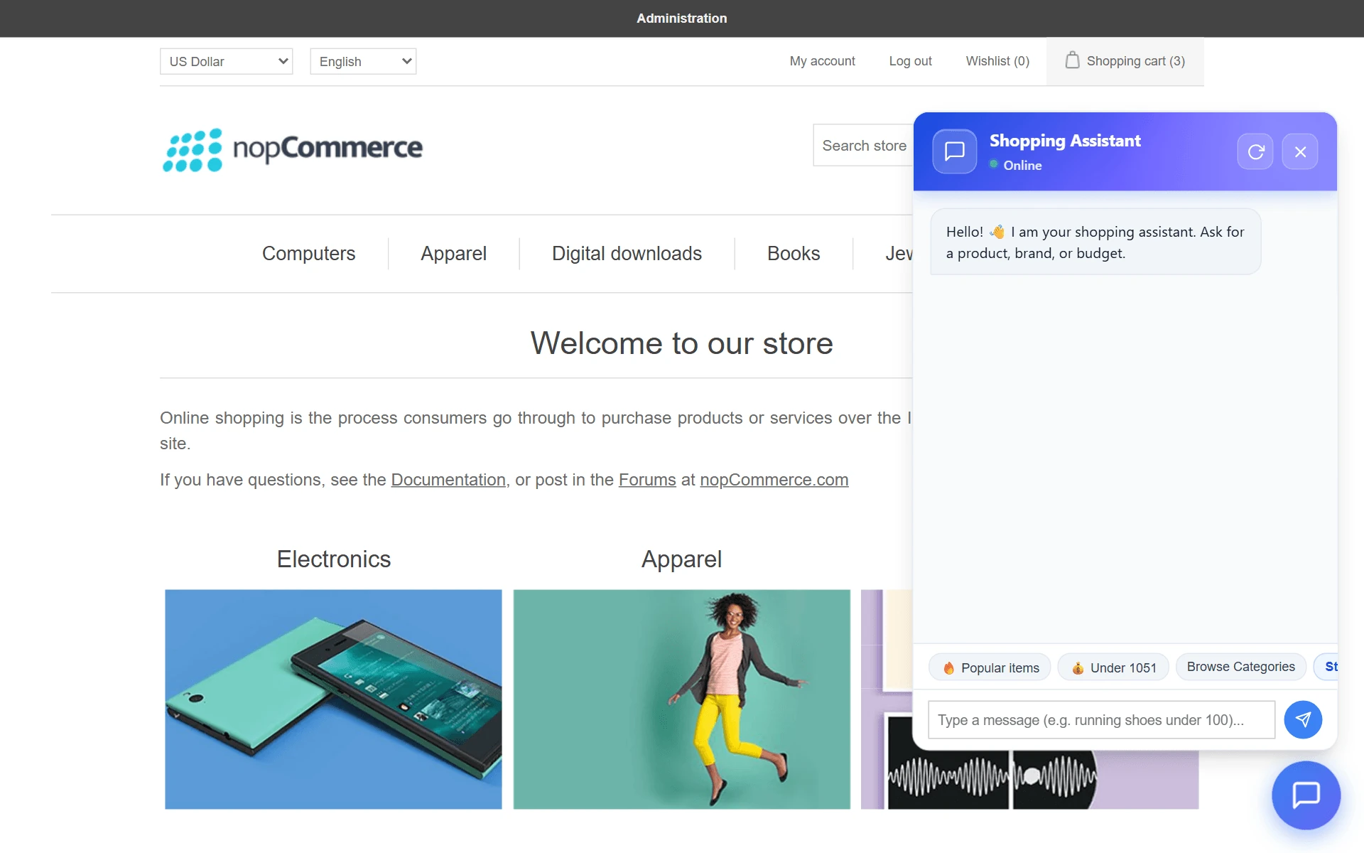 Storefront assistant launcher