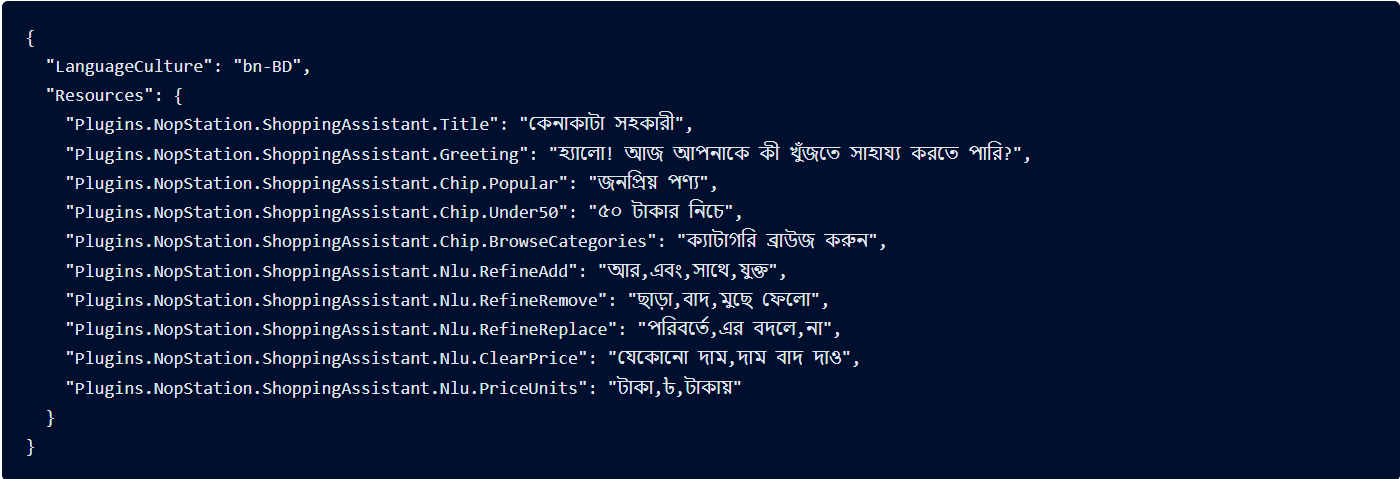 Sample NLU JSON schema