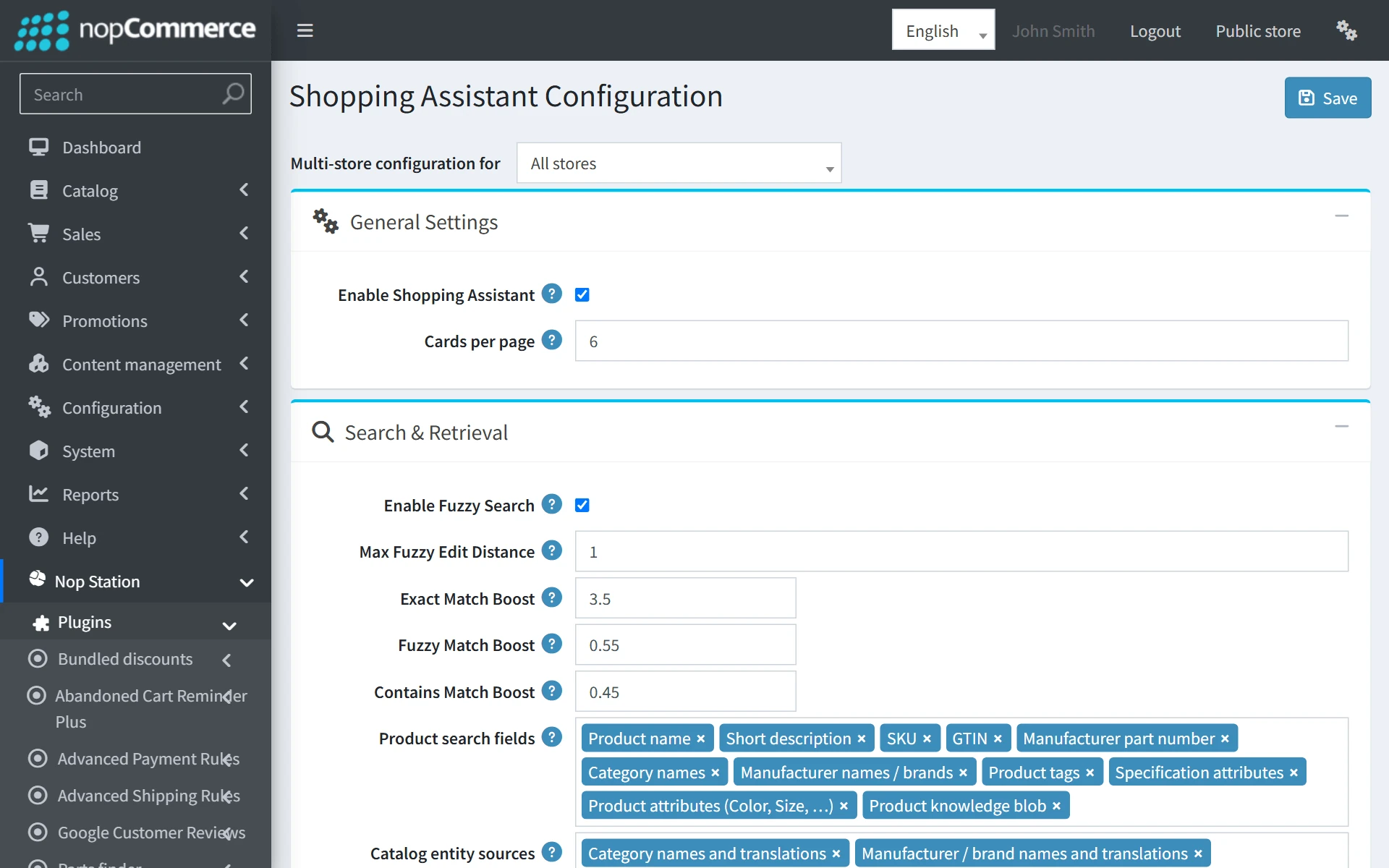 Shopping Assistant Configuration General Settings
