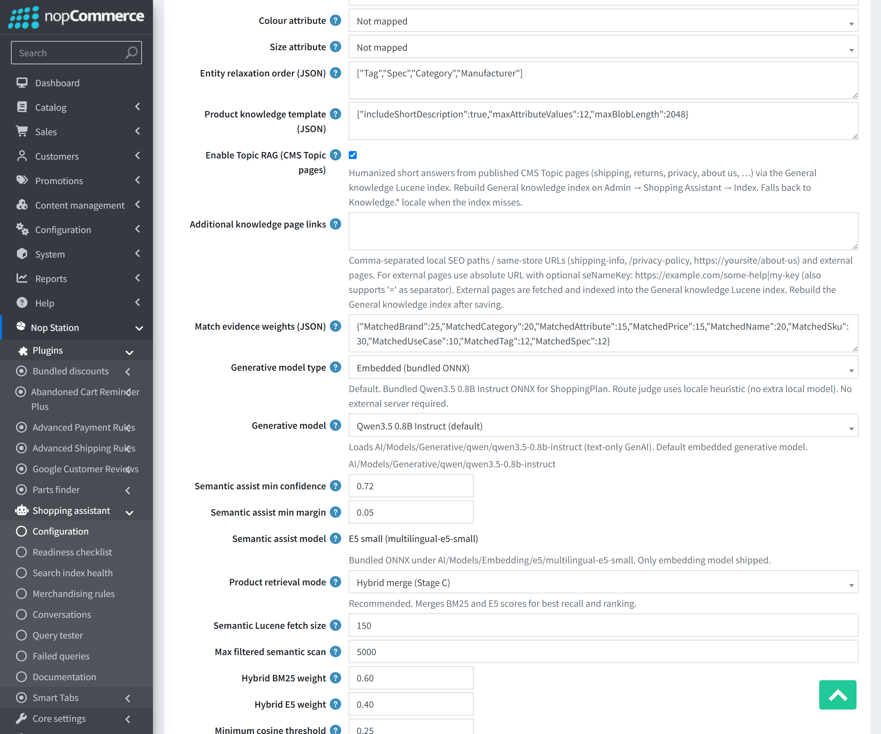 Shopping Assistant Configuration Advanced Options