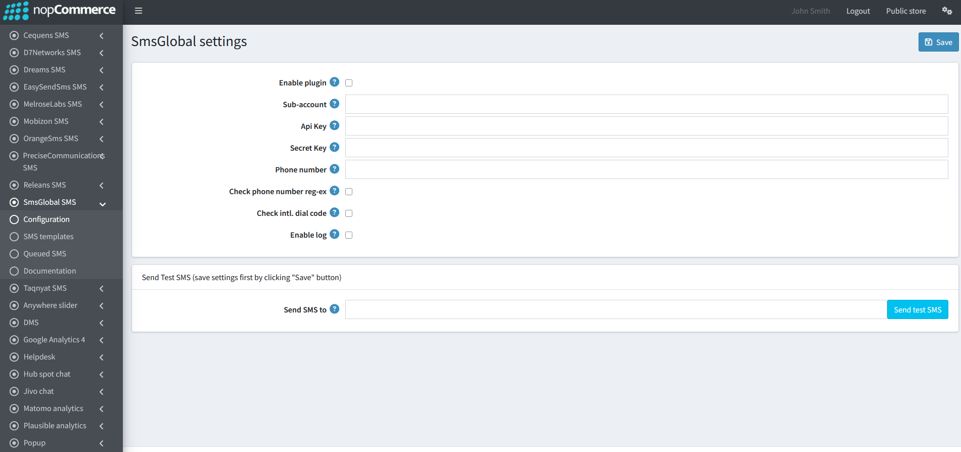 configure-SMS Global