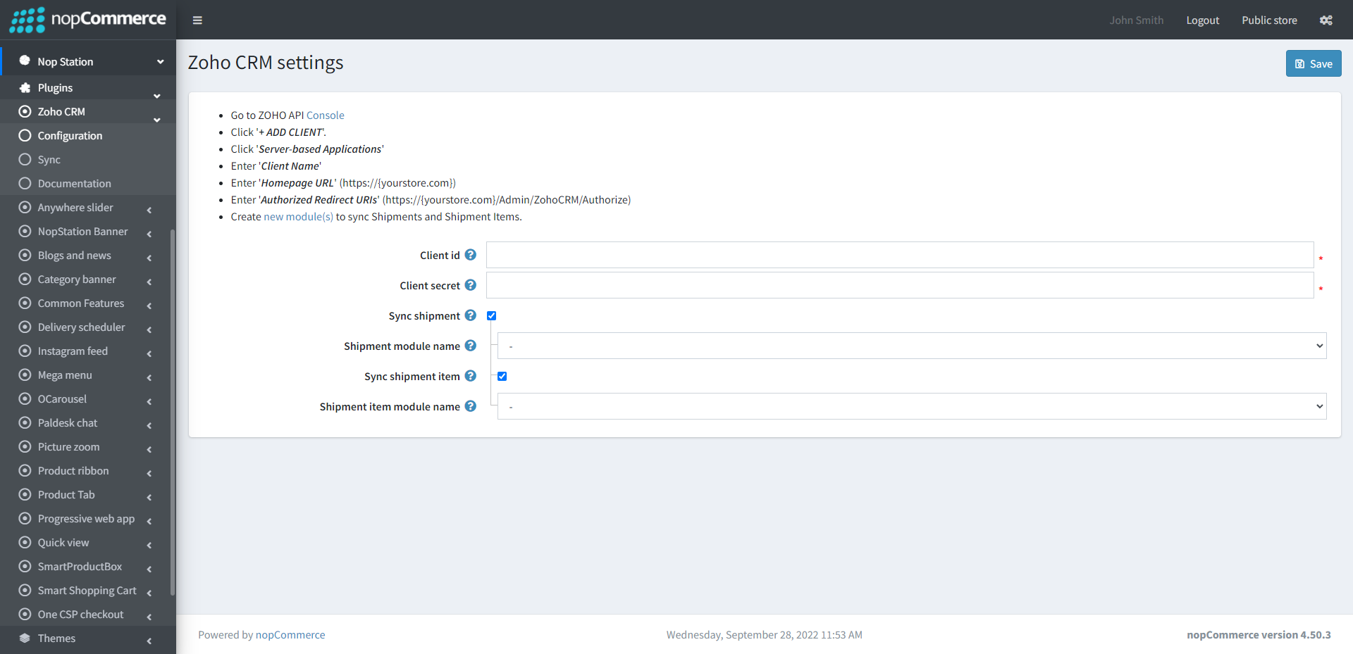 zoho crm configuration