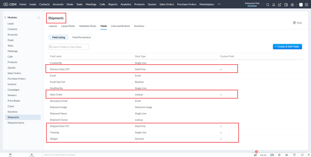 zoho shipment module