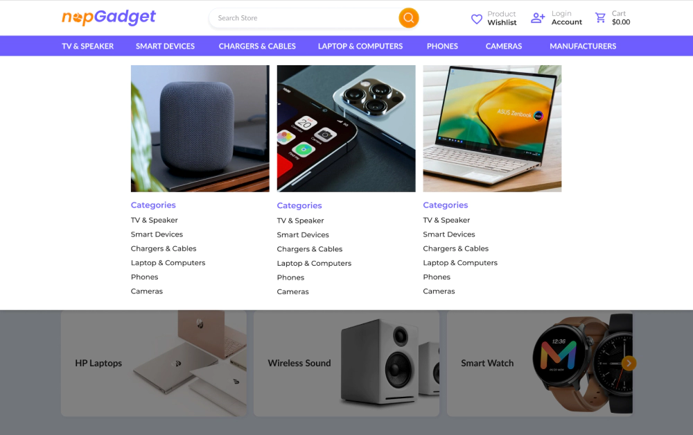 NopGadget Theme megamenu