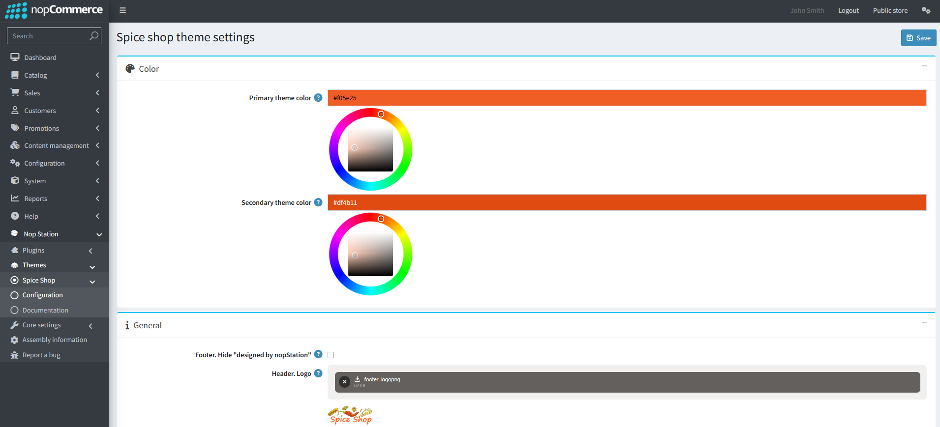 Spice Shop theme configuration