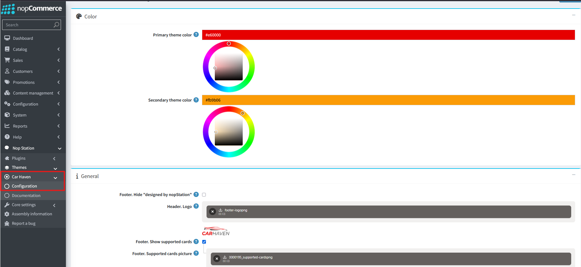 Car Haven theme configuration