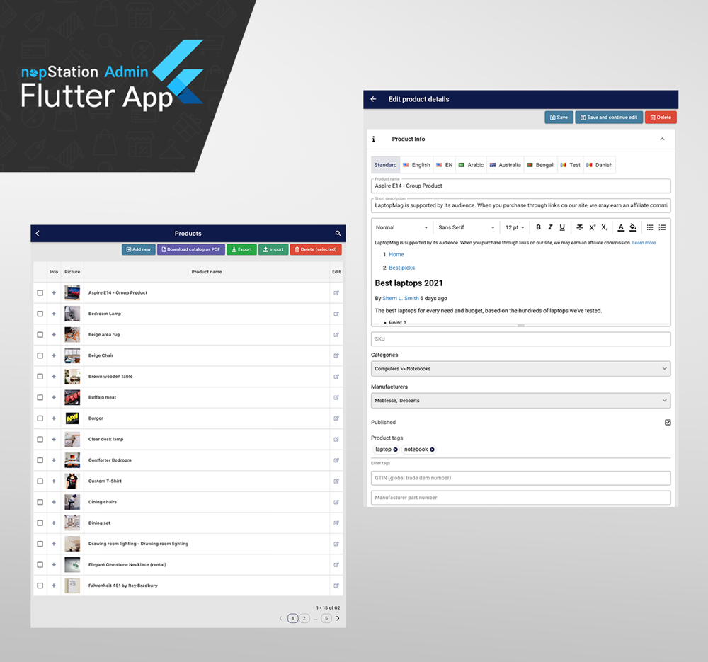 flutter admin app details