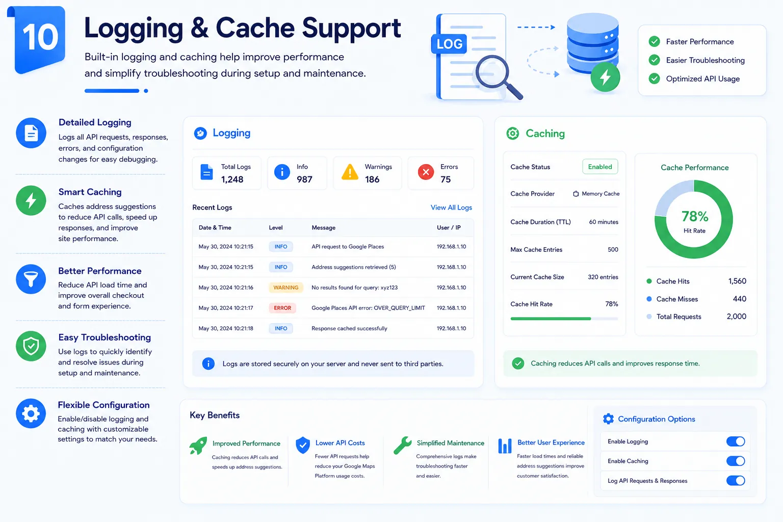Logging and Cache Support Screenshot