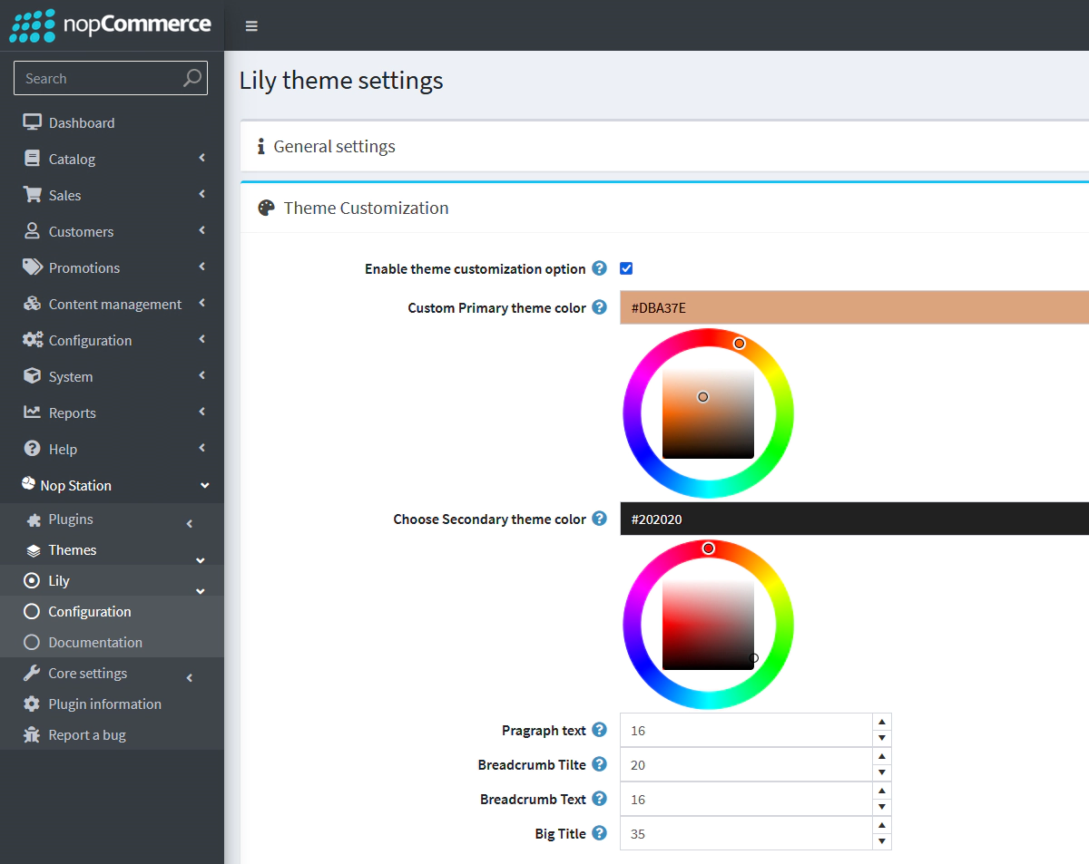 lily theme configuration