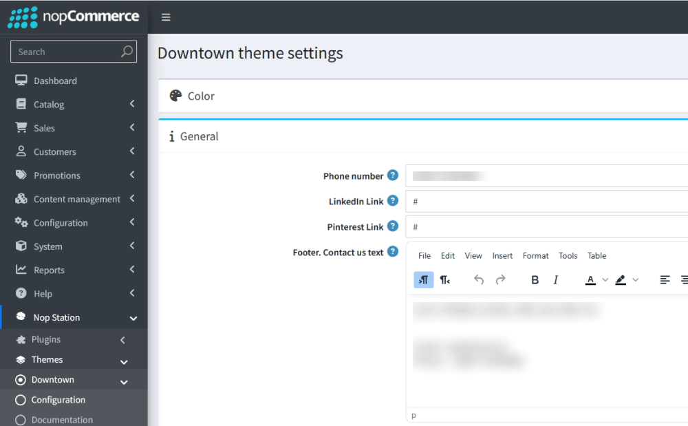 Downtown Theme configuration