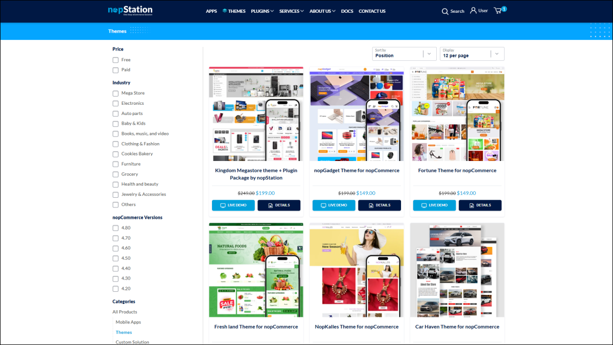 Themes listing page