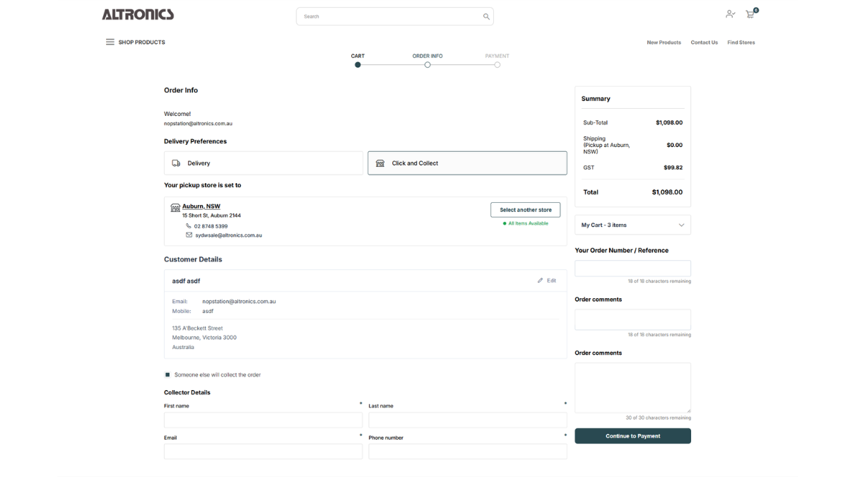 Checkout flow - Customer or collector details Checkout flow - Customer or collector details