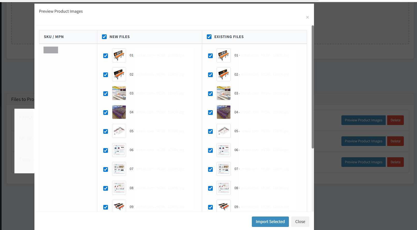 Product Image Upload (comparing existing files with new files)