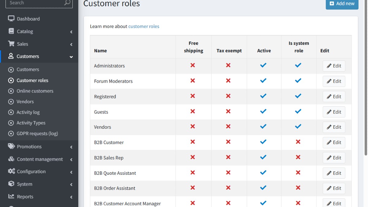 Customer roles Customer roles